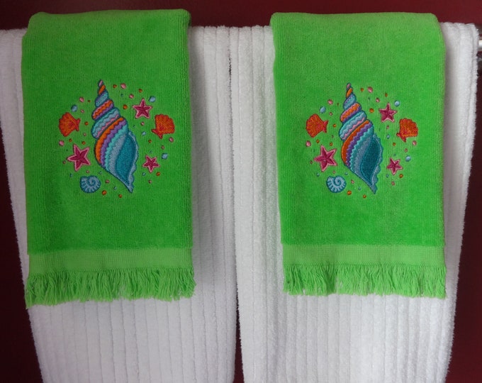 Summer Beach Hand Towels For Bathroom Set Of 2, Seashells And Starfish Soft Highly Absorbent Face Towel, Microfiber Hand Towels For