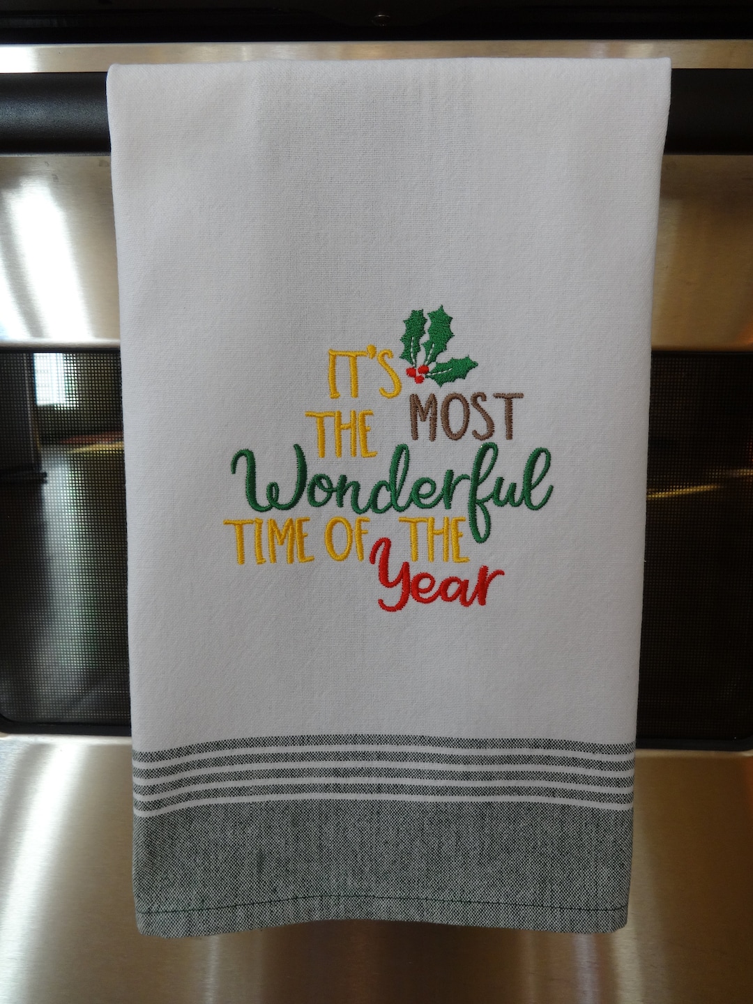 Embroidered Christmas Kitchen Dish/ Tea Towel, Holiday Sentiment ...