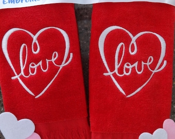 Embroidered Heart Love Fingertip Guest Towel, Anniversary Gift
