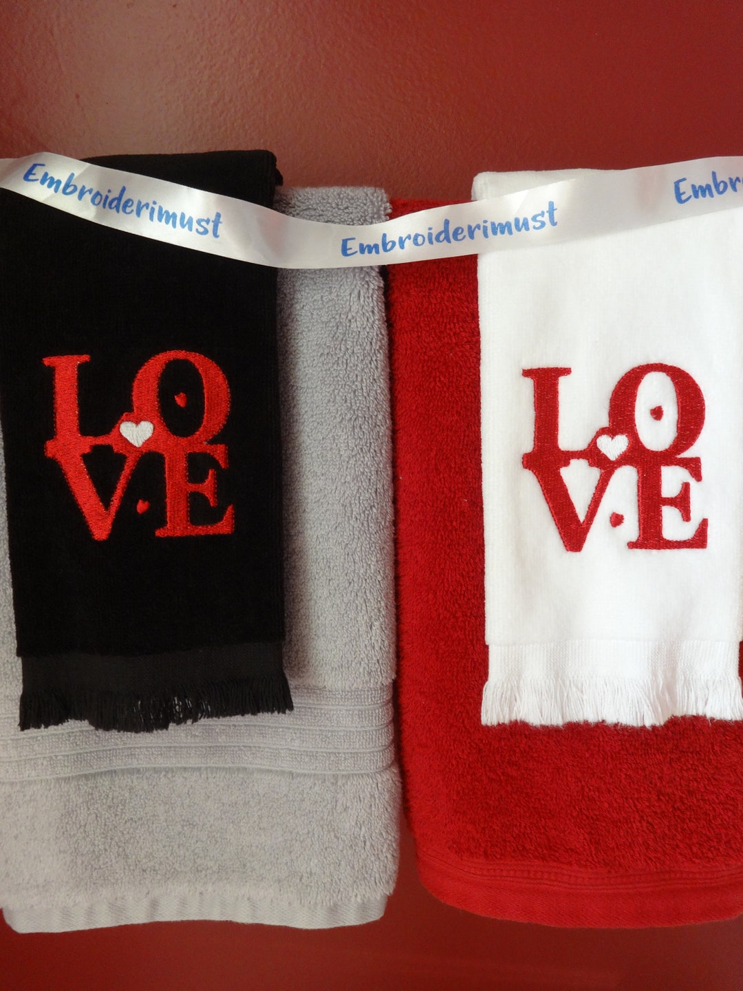 Love Sign With Hearts Valentines Day Fingertip Towel, Gift for Wife