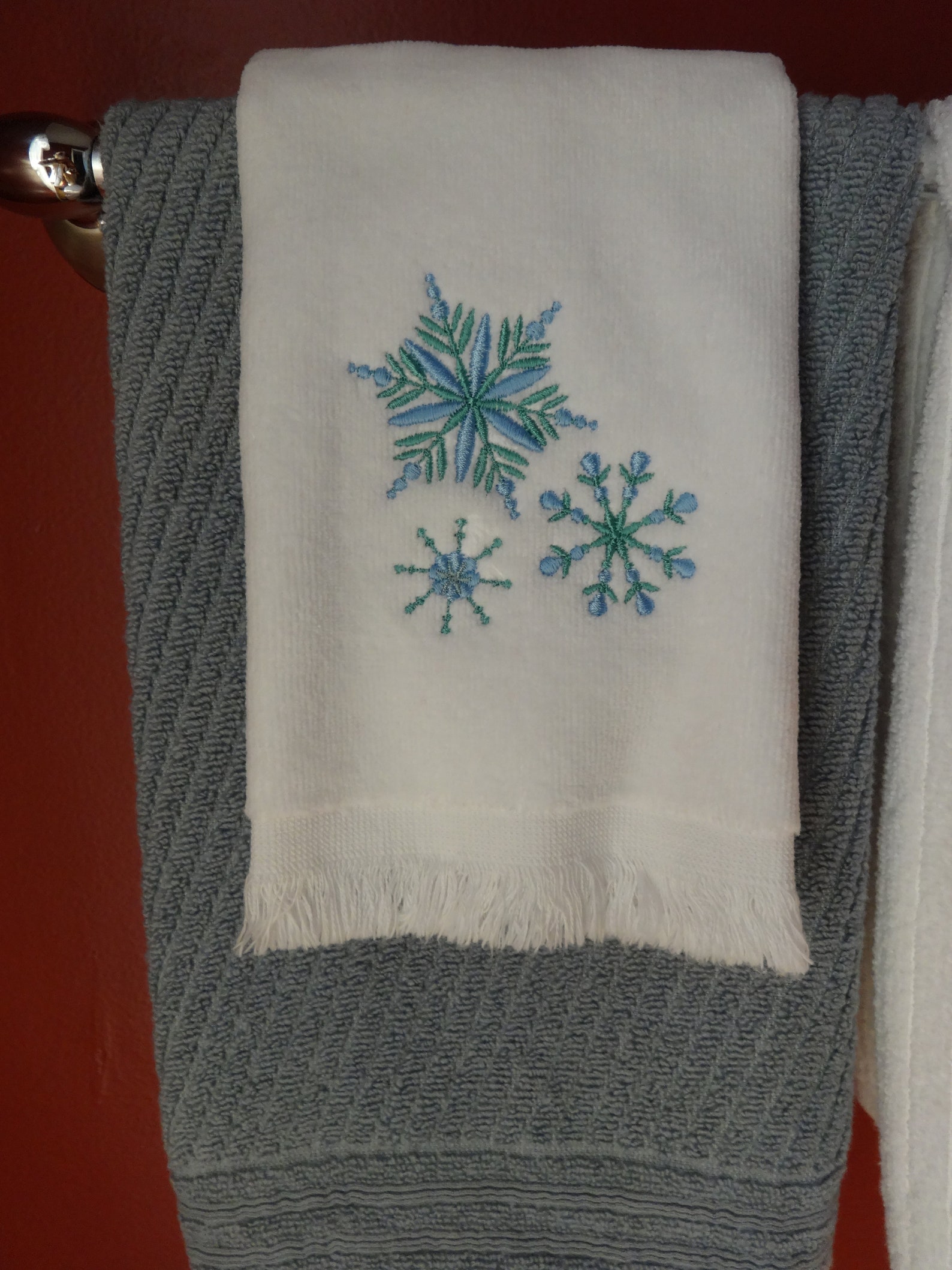 Snowflakes Winter Fingertip Towel Housewarming Gift for Etsy