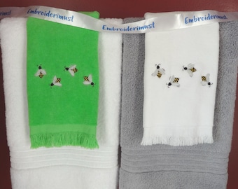 Embroidered Bee Fingertip Guest Towel, Spring Decor, Housewarming Gift