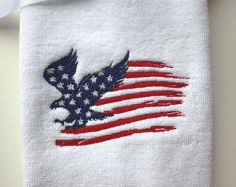Embroidered 250th Anniversary USA Patriotic Fingertip Guest Towel, Eagle Flag Decor