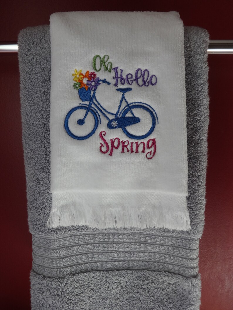 Embroidered Spring Bike Fingertip Guest Towel, Floral Bathroom Decor - Etsy