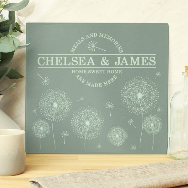 Personalised Dandelion Glass Chopping Board/Worktop Saver - New Home Gift | Housewarming Gift | Gift for Her | Mother's Day Gift | Kitchen