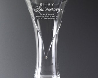 Personalised Ruby Anniversary Large Hand Cut Diamante Heart Vase - Anniversary Gift | Gift for Couples | 40th Wedding Anniversary