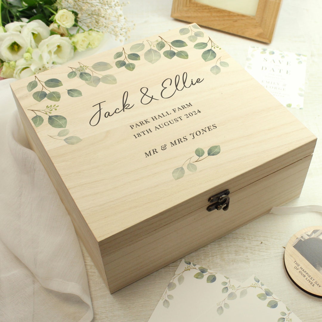 Personalised Botanical Wooden Keepsake Box - Wedding Gift | Anniversary ...