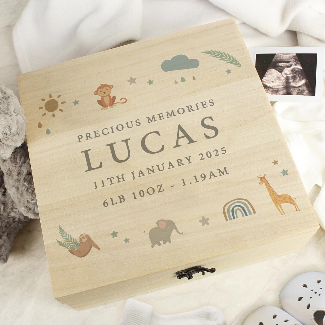 Personalised Safari Animals Large Wooden Keepsake Box - Gift for ...