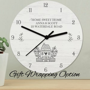 Personalised HOME Shabby Chic Wooden Clock - New Home Gift | Housewarming Gift | Family Gift | Wall clock