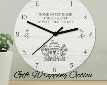 Personalised HOME Shabby Chic Wooden Clock - New Home Gift | Housewarming Gift | Family Gift | Wall clock