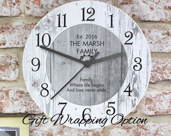 Personalised Any Message Shabby Chic Large Wooden Clock - Housewarming Gift | New Home Gift | Birthday Gift | Wall Clock | Gift for Couples