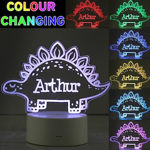 Personalised Dinosaur LED Colour Changing Night Light - Gift for Children | Birthday Gift | Dinosaur Gift