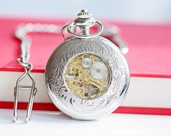 Personalised Roman Skeleton Pocket Watch - Gift for Him | Gift for Dad | Gift for Grandad | Birthday Gift | Anniversary Gift | Wedding Gift