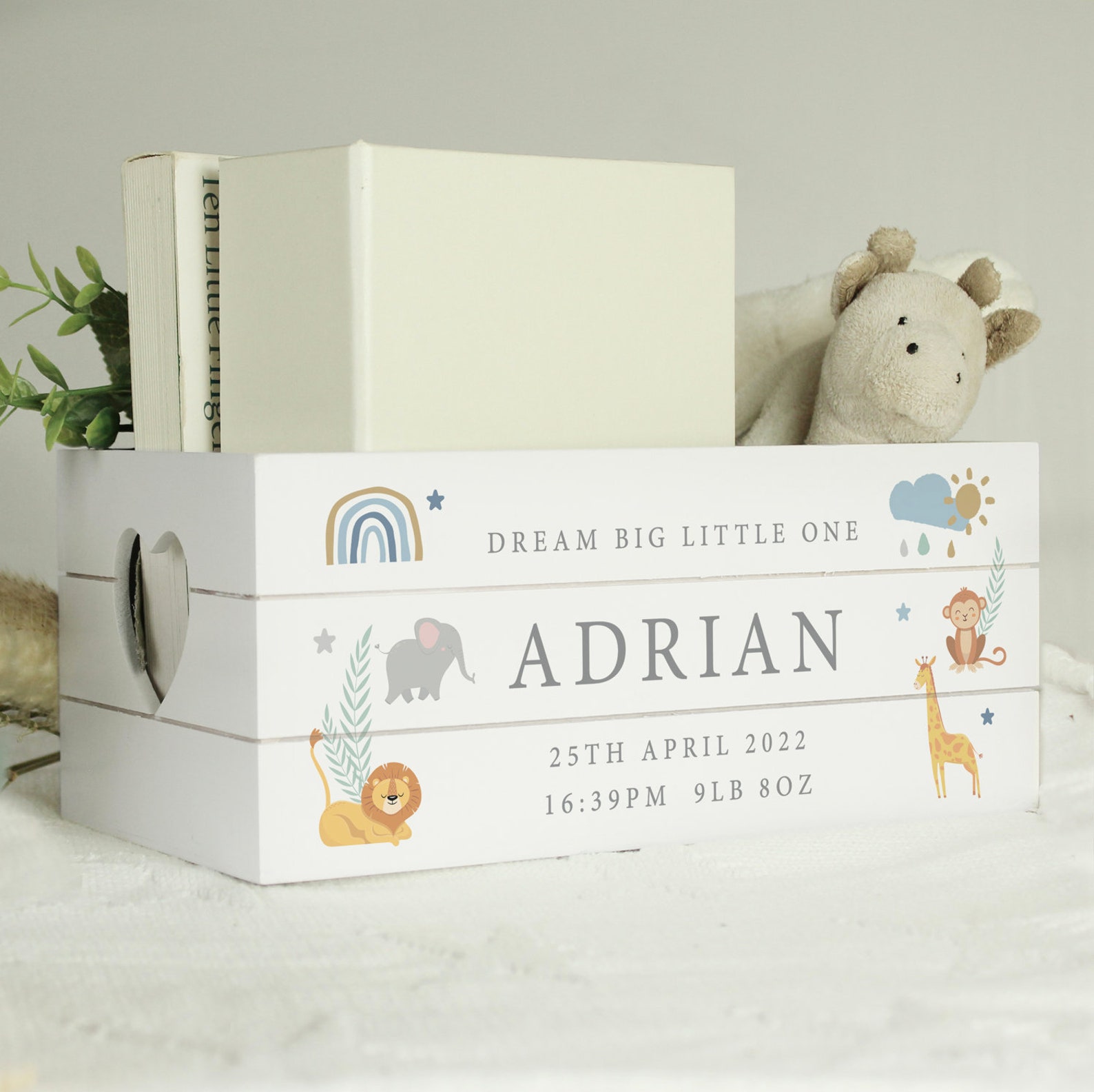 Personalised Safari Animals White Wooden Crate - New Baby Gift | Baby ...