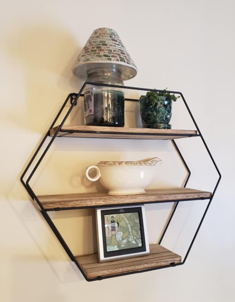 Hexagon Floating Wall Shelves Geometric Decorative Farmhouse Etsy