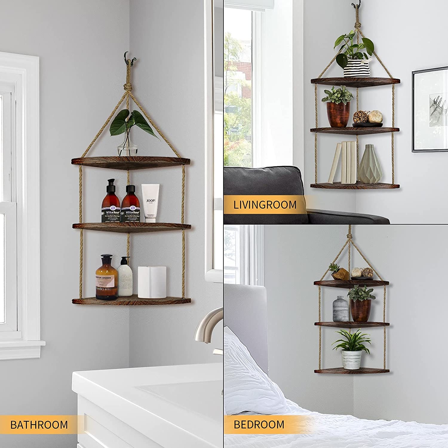 Hanging Corner Shelf 3 Tier Hanging Window Plant Shelves Etsy