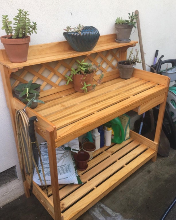 Outdoor Garden Potting Bench, Wooden Workstation Table w/Cabinet Draw…