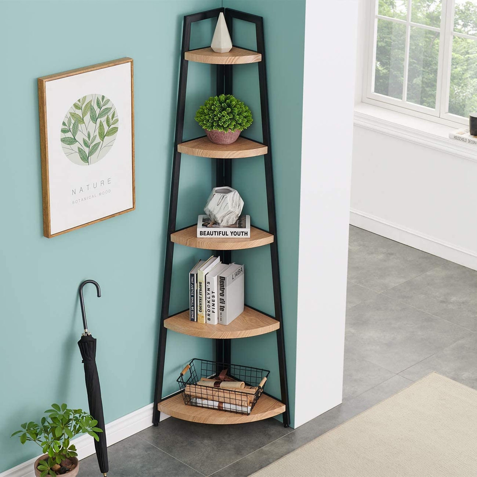 5 Shelf Industrial Corner Bookcase and Shelf Ashaped Display Etsy