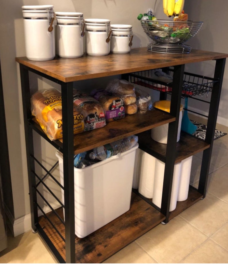 Kitchen Bakers Rack Coffee Bar With Wire Basket 6 Hooks | Etsy