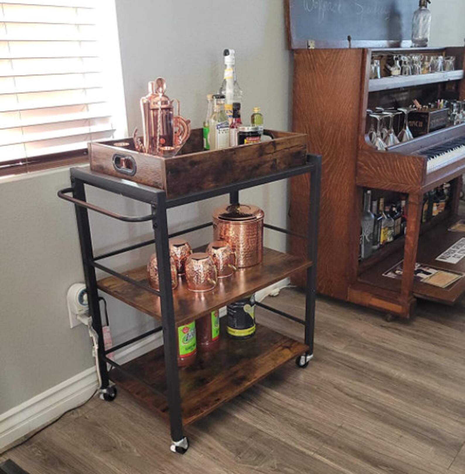 Bar Cart Kitchen Serving Cart Utility Cart With Wheels and Etsy