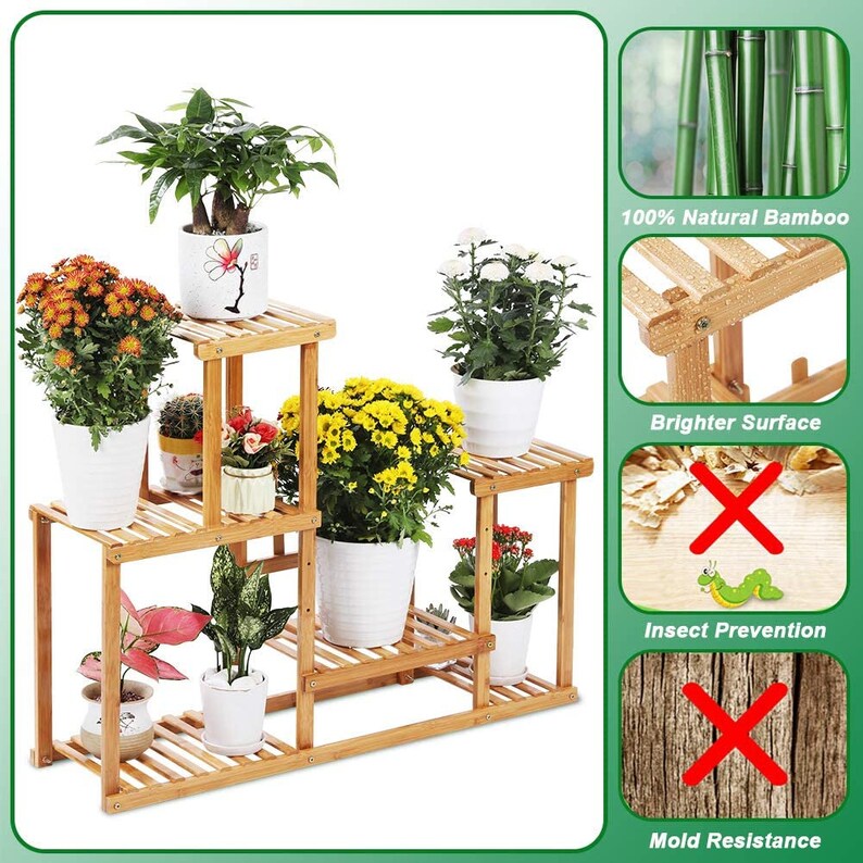 Bamboo Plant Stand Rack 4 Tier Indoor&outdoor Multiple Flower Etsy