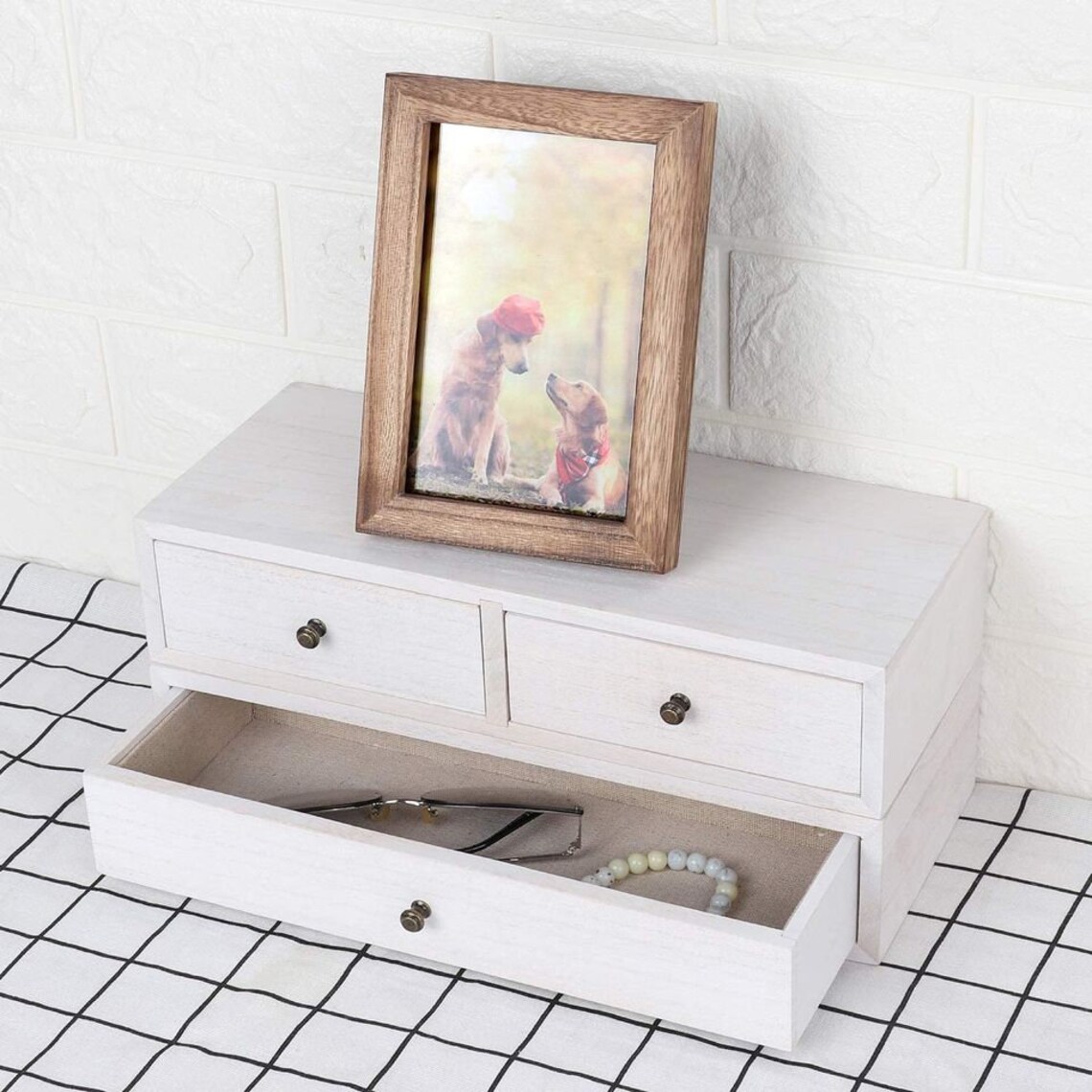 Set of 2 Floating Shelf With Drawer Small Rustic Wood Wall Etsy