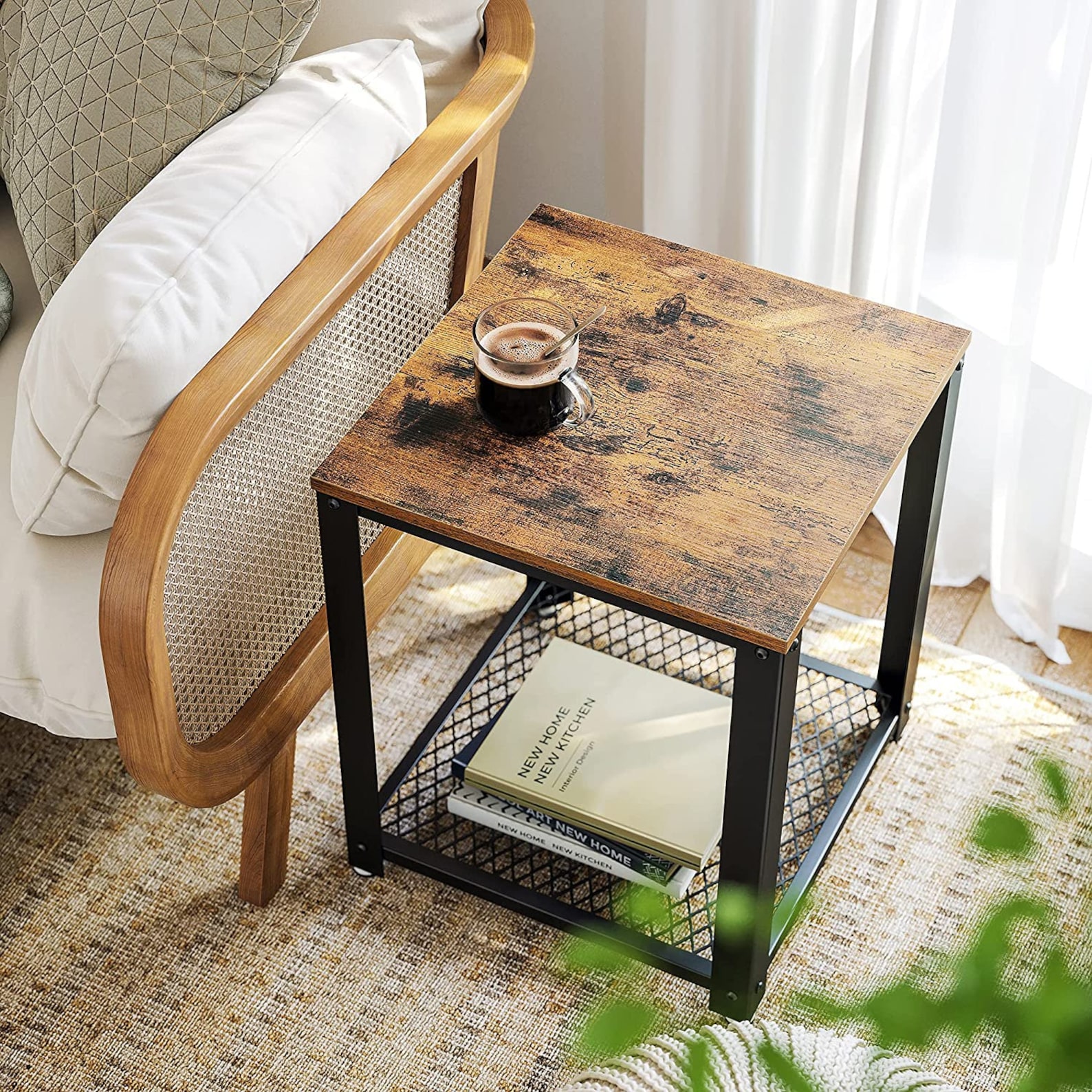 Industrial End Table 2tier Side Table With Storage Shelf Etsy