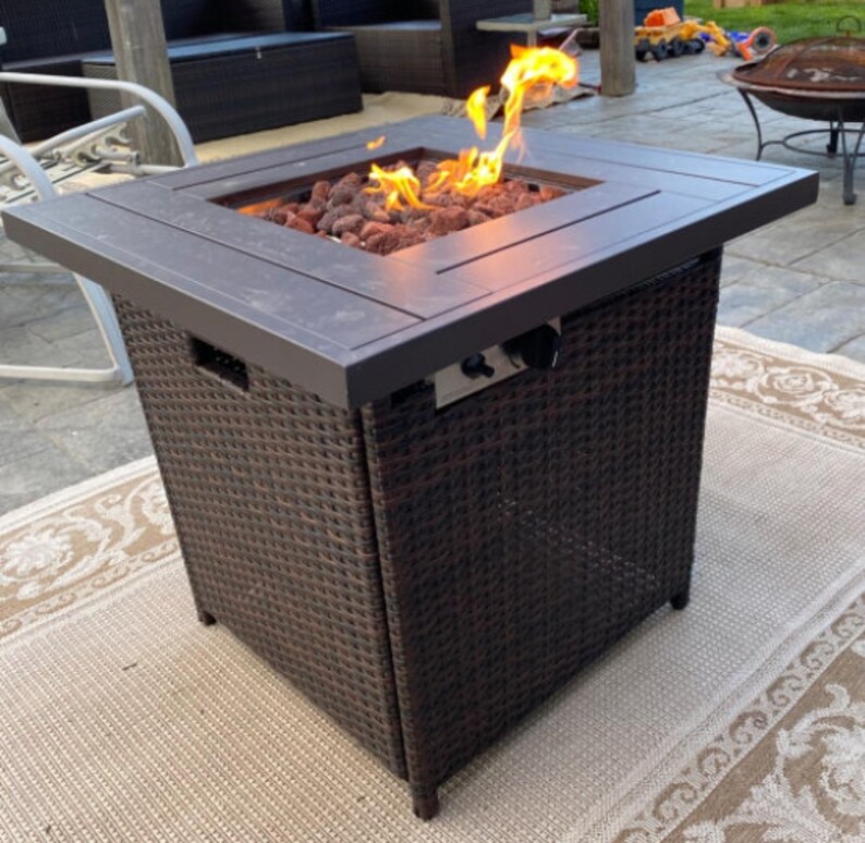 28in Fire Pit Table 50000 BTU Outdoor Wicker Patio Propane Etsy
