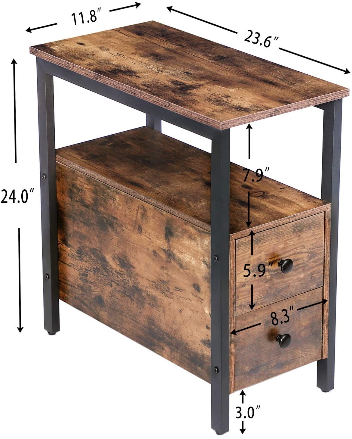 End Table With 2 Drawer and Open Storage Shelf Narrow Etsy