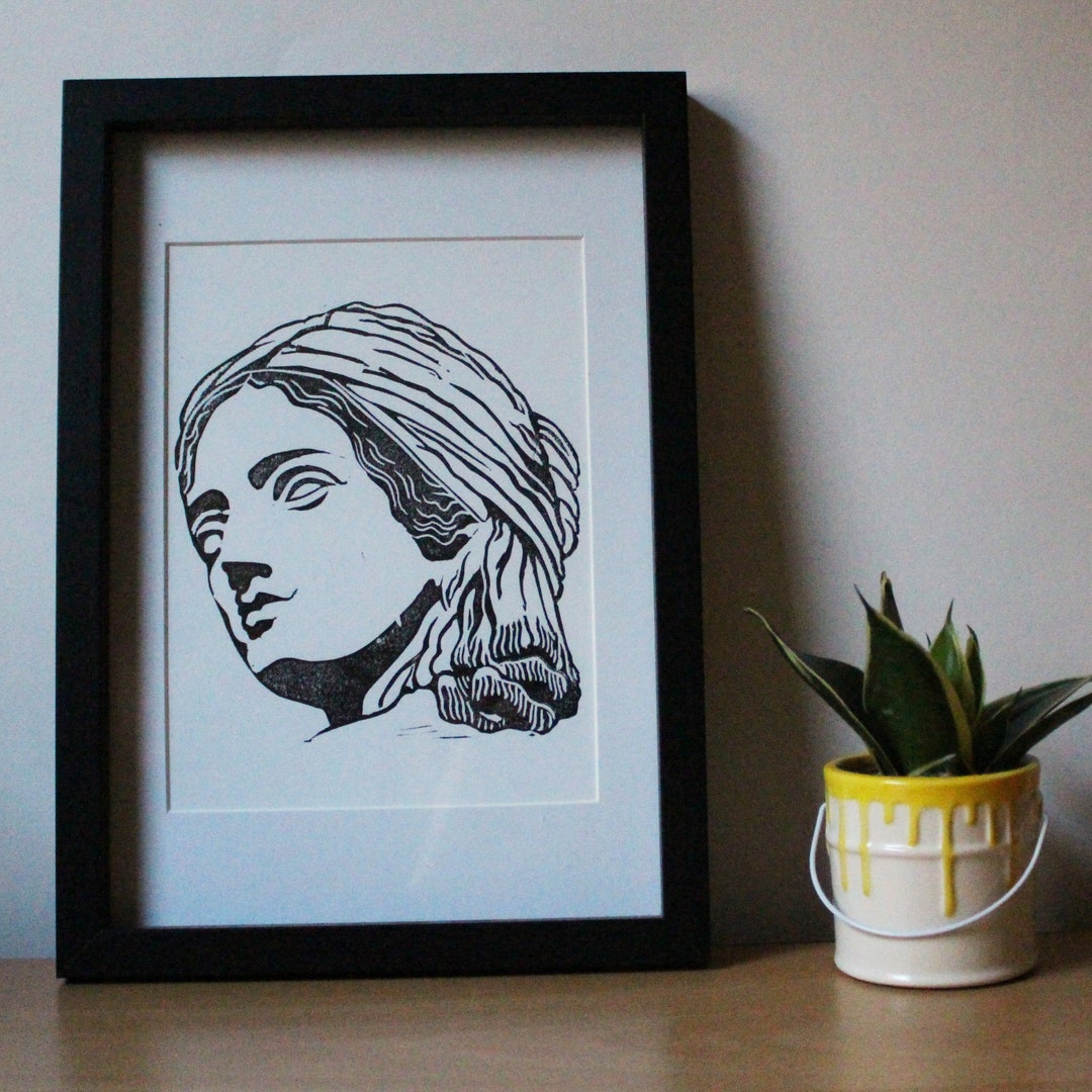 Manual Printing of Black Ink Linocut of an Odalisque Etsy