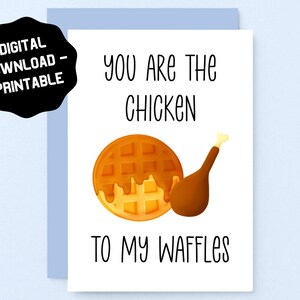 Digital druckbare Grußkarte | Jahrestag | Geburtstag | Huhn & Waffeln | Liebe | Lustig | Süß | Herunterladen | Freundin, Freund