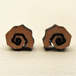 Unisex Stud Earrings. Snail Shell stud earrings. Wooden stud earrings. Gift for man. Gift for women. Kids earrings. Sea animals earrings.