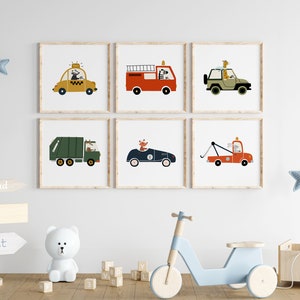 Animals & Vehicles Nursery Prints, Wall Art Set of 6 Prints, Boy’s Room Print, Cute Print, Nursery decor, Kids Room Decor, DIGITAL DOWNLOAD