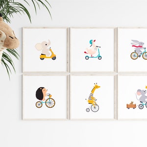 Animals & Bikes Scooters Nursery Prints, Wall Art Set, Boy’s Room Print, Cute Print, Nursery decor, Kids Room Decor, DIGITAL DOWNLOAD