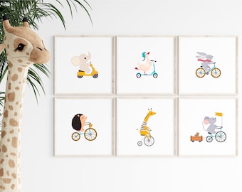 Animals & Bikes Scooters Nursery Prints, Wall Art Set, Boy’s Room Print, Cute Print, Nursery decor, Kids Room Decor, DIGITAL DOWNLOAD