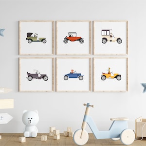 Vintage Vehicles & Animals Nursery Prints, Wall Art Set of 6 Prints, Boy Room Print, Cute Print, Nursery decor, Kids Room Decor, Neutral