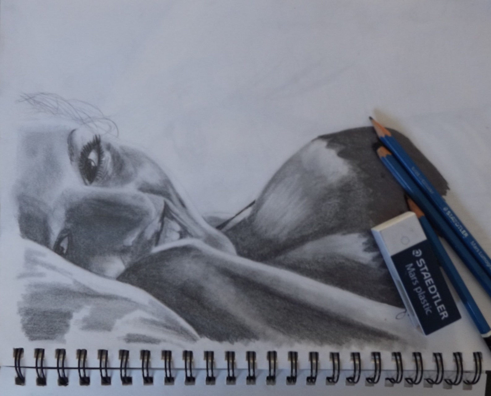 Pencil Drawing of Women Lying Down, Original Pencil Drawings, Pencil
