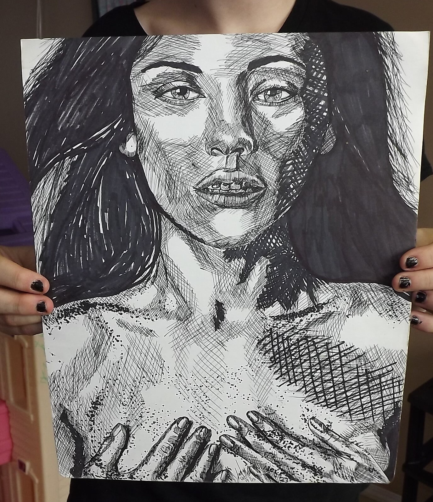 Original Pen Cross Hatching Drawing of Women Art, Original Pen Art Drawing, Cross Hatching Pen