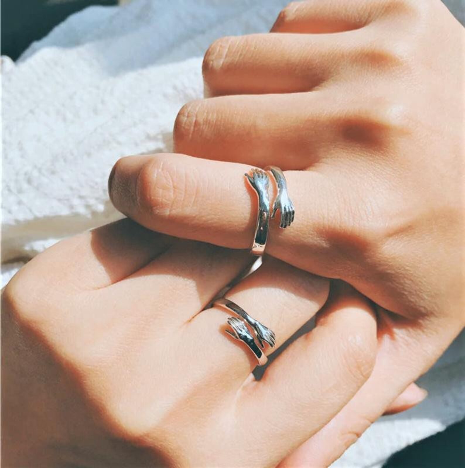 Adjustable Love Hug Ring 925 Sterling Silver Plated Etsy