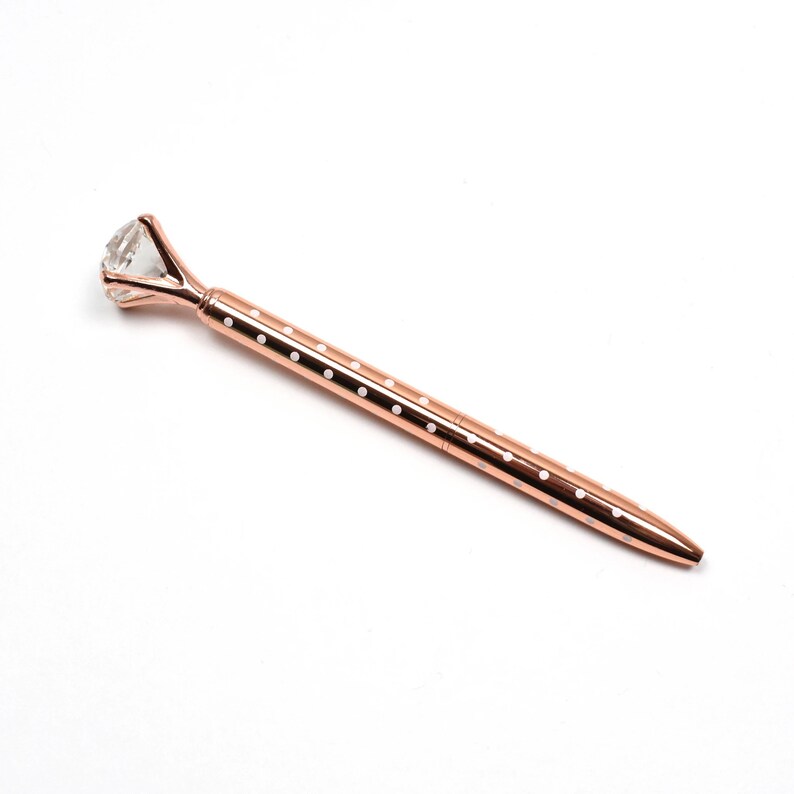 Mrs Hinch inspired Rose gold /& white polka dots Diamond pen