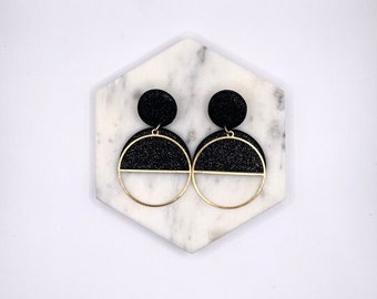 Black Shimmer Polymer Clay Earrings