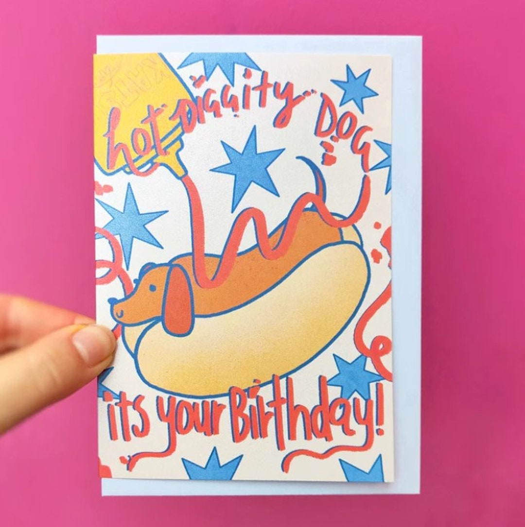 Hot Dog Wiener Birthday Greetings Card - Dachshund Ketchup Funny Bday ...