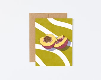 Textured Matte Premium Greeting Card Love Watercolor Painting Illustration Peach Green Pink Fruit Summer Chartreuse Abstract Art