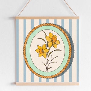 Daffodil Print Bathroom Vintage Blue Minimalist Flowers Line Plant Watercolor Bouquet Wall Drawing Frame Florist Mint Quaint image 4