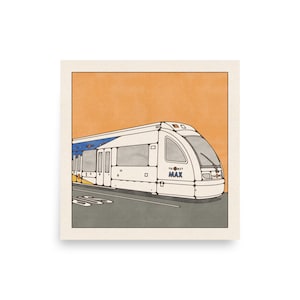 MAX Trimet Portland Bus Timbers PDX Rip Oregon City Train Oregon Aquarel Tekening Retro PNW Moderne Kaart Trailblazers Brooke Bustamante