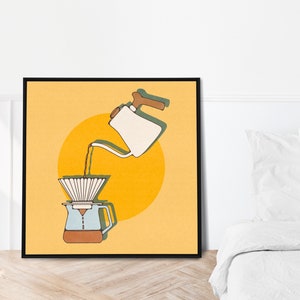 Pour Over Print Retro Chemex Watercolor Vintage Art Cafe Iced Barista Pour Kettle Kitchen Coffee Illustration Poster Brooke Bustamante image 5