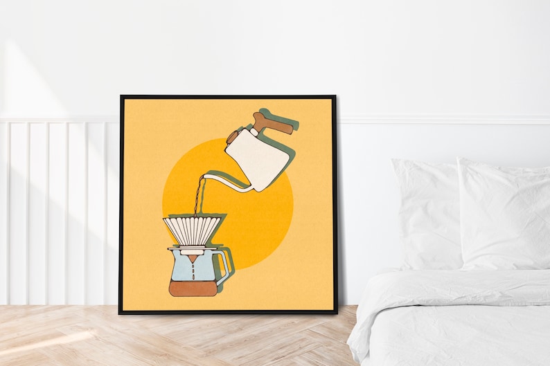 Pour Over Print Retro Chemex Watercolor Vintage Art Cafe Iced Barista Pour Kettle Kitchen Coffee Illustration Poster Brooke Bustamante image 5