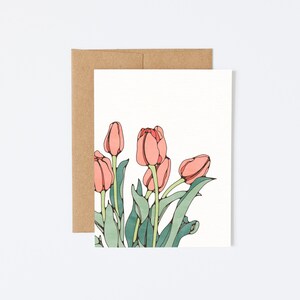 Tarjeta de felicitación premium mate texturizada Tulipanes Flores Floral Rosa Botánico Acuarela Pintura Ilustración Verde