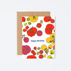 Carte de voeux premium mate texturée Anniversaire Illustration aquarelle Tomates rouges Légume Cuisine d'été Chef cuisinier