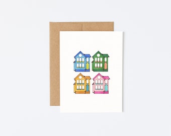 Textured Matte Premium Greeting Card House Colorful Nordic Amsterdam Architecture Minimalist